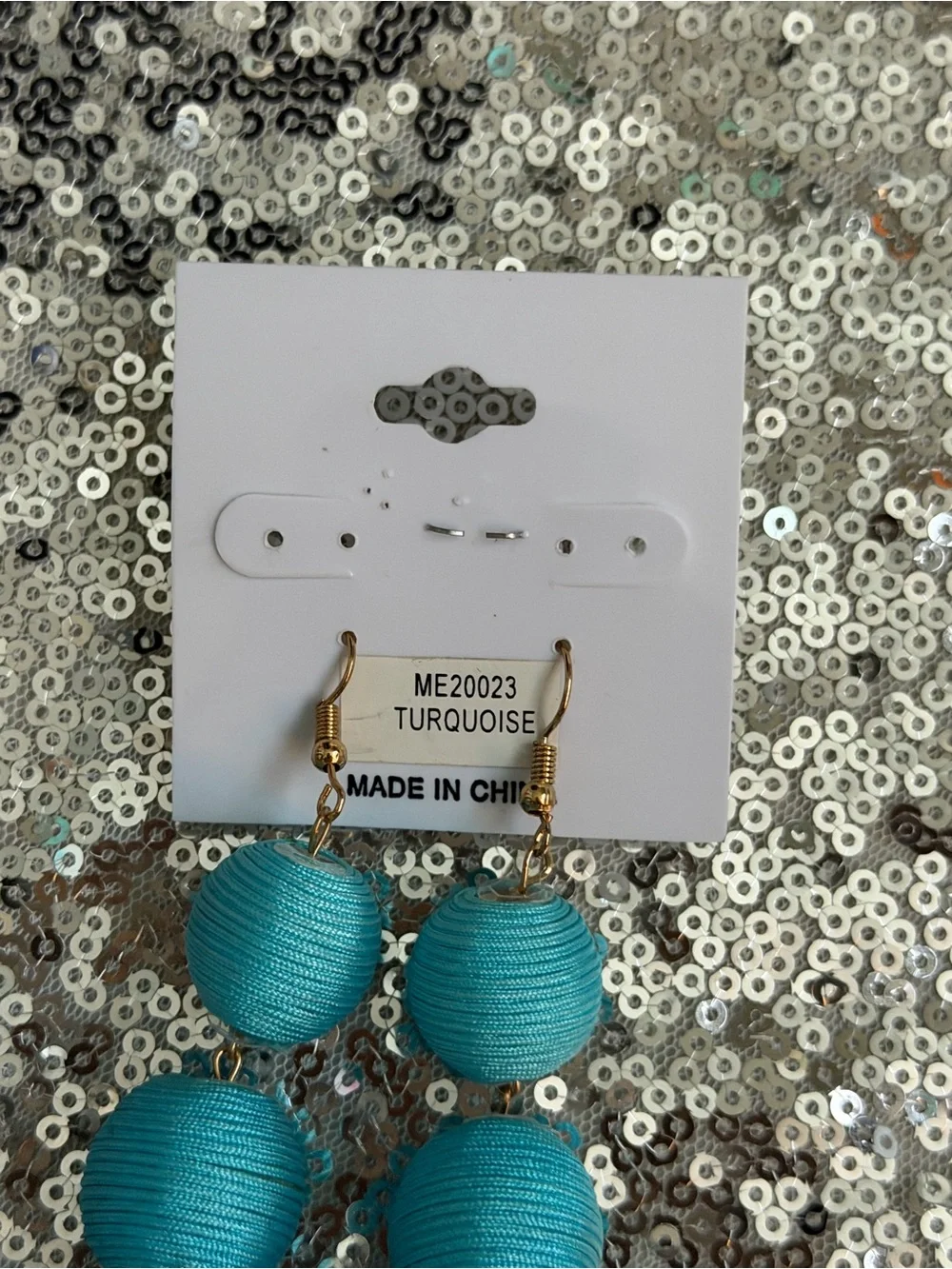Turquoise Triple Bead Dangle Earrings - Unbranded